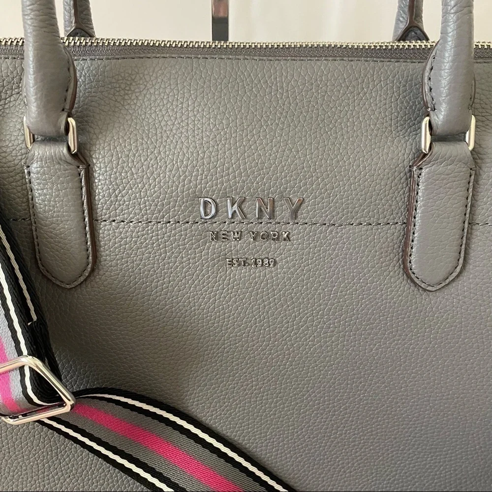 ✨BNWT DKNY Erin Luxury Grey Leather Crossbody Satchel Bag - Laptop Friendly✨